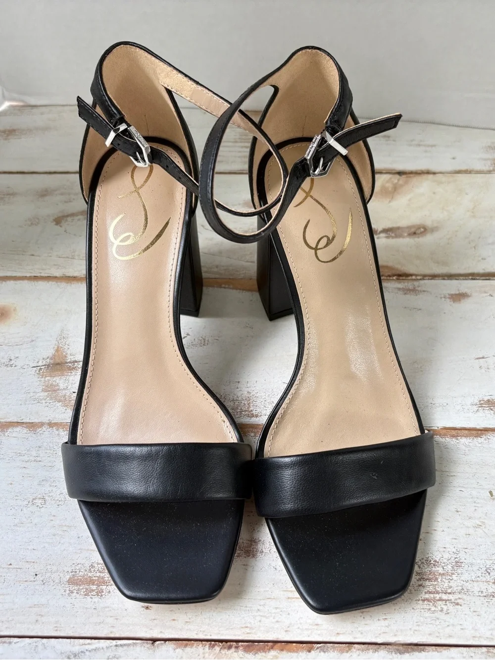 Sam Edelman Daniella block heel sandals black leather party formal sz 7 EUC